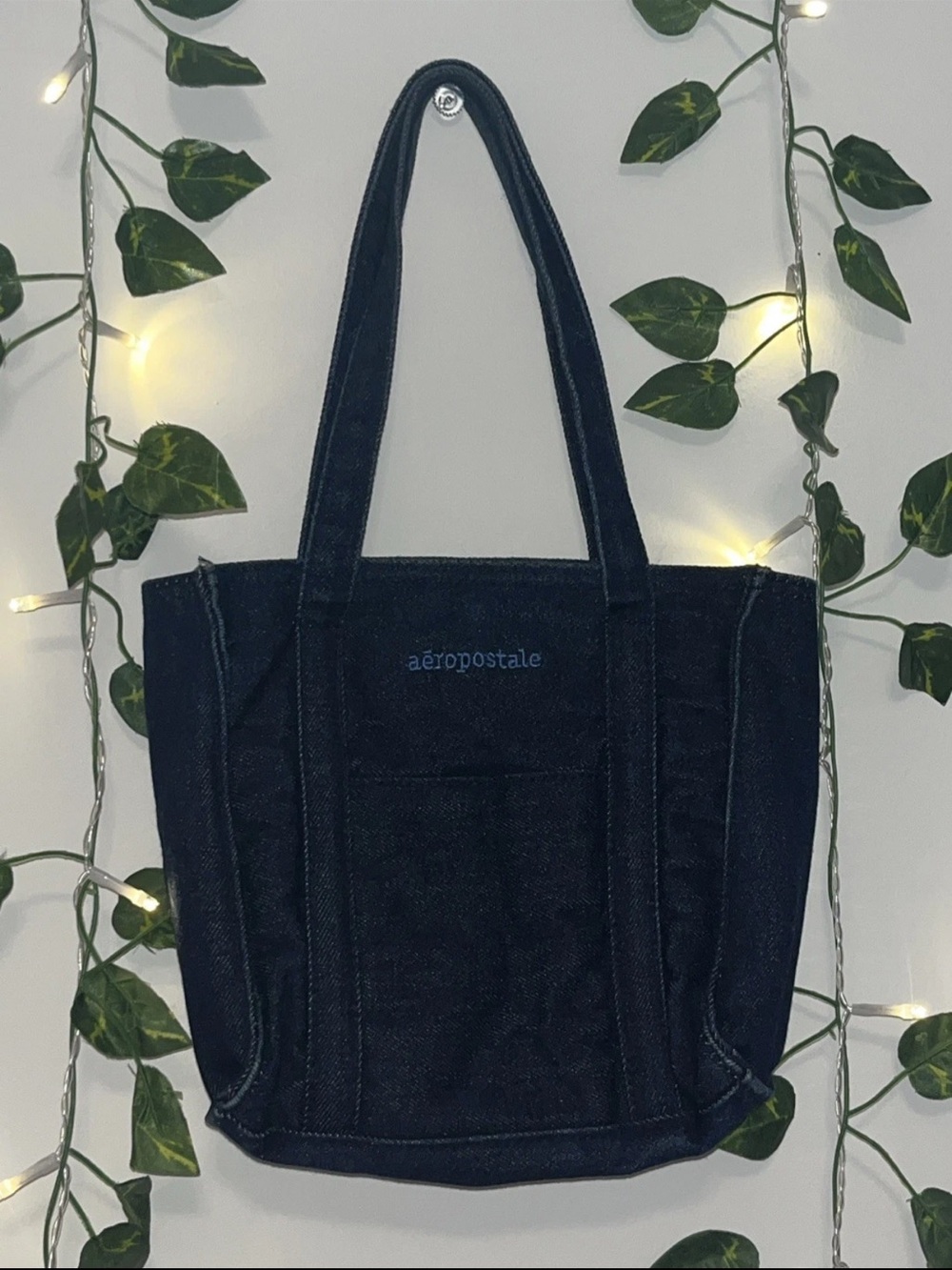 Y2K Aéropostale Blue Jean Denim Mini Tote Bag Snap Close Zipper Girl Pocket Cute - Picture 7 of 7
